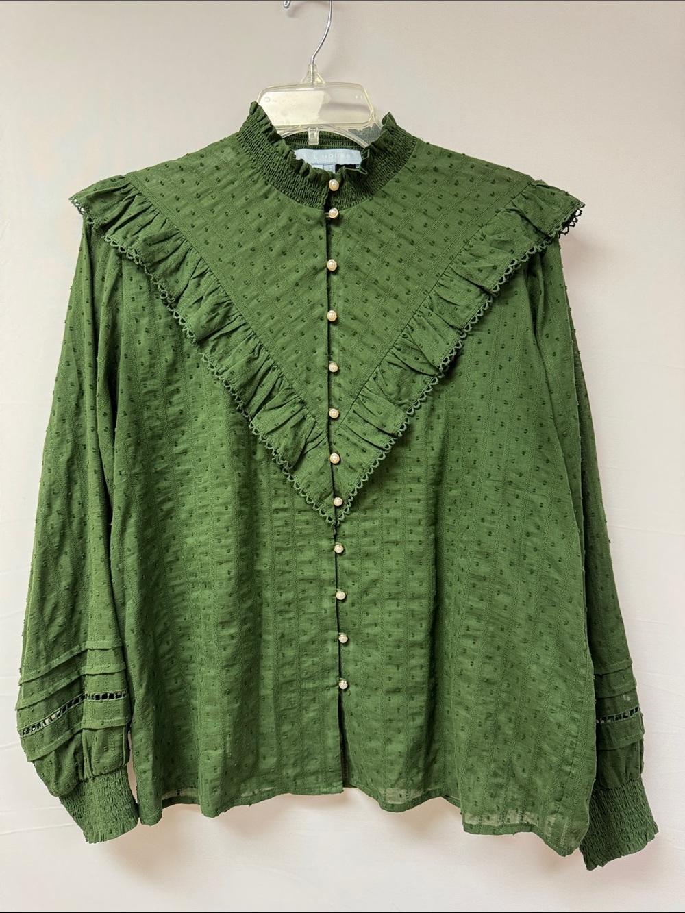 Hill House Olive Green Ruffled Button-Front Blouse Size Medium
